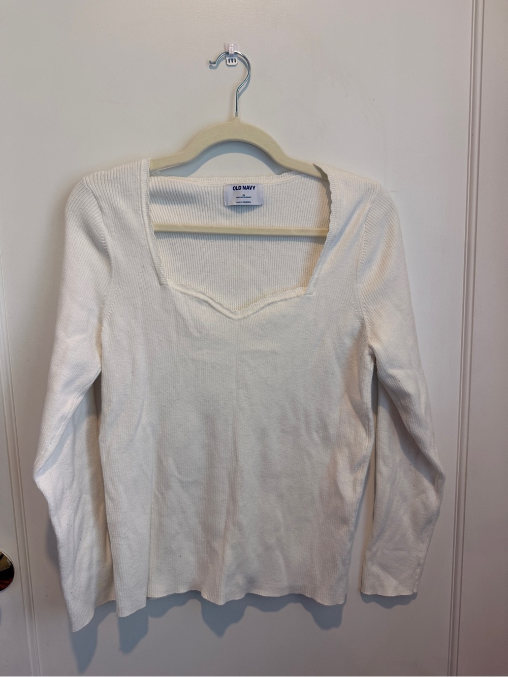 Old Navy White Ribbed Square-Neck Long Sleeve Top
